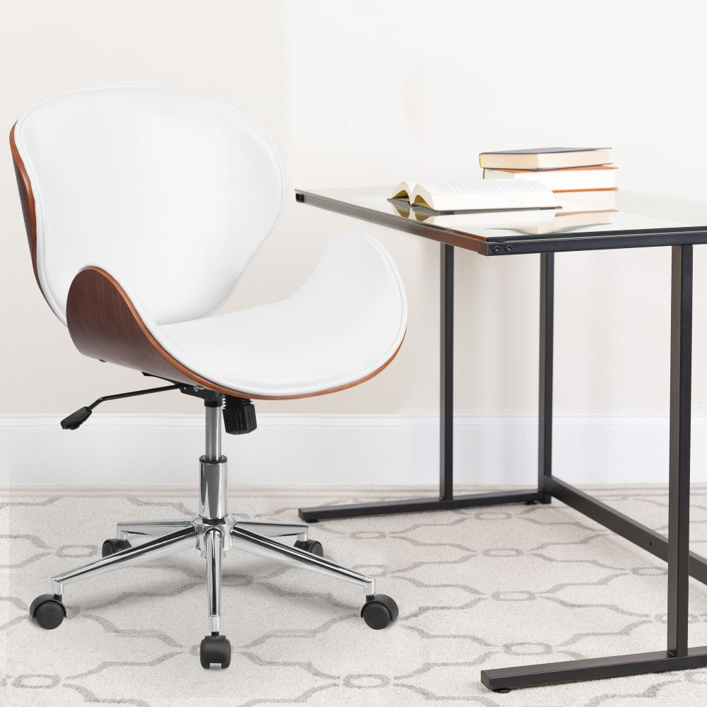 Flash Furniture Mid-Back Wood Conference Office Chair with Leathersoft Seat, White/Silver