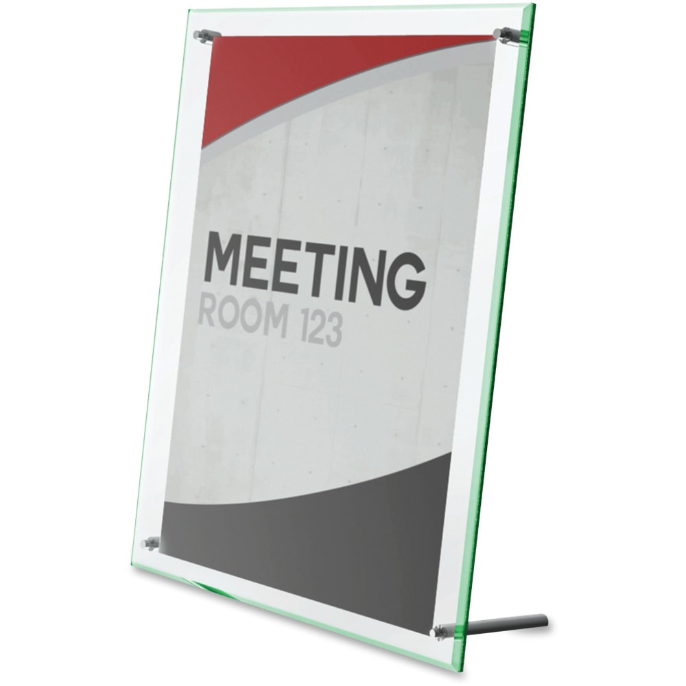 Deflecto Superior Image Beveled Sign Holder - 1 Each - 5in Width x 7in Height - Rectangular Shape - Self-standing, Lightweight, Beveled Edge - Clear, Green