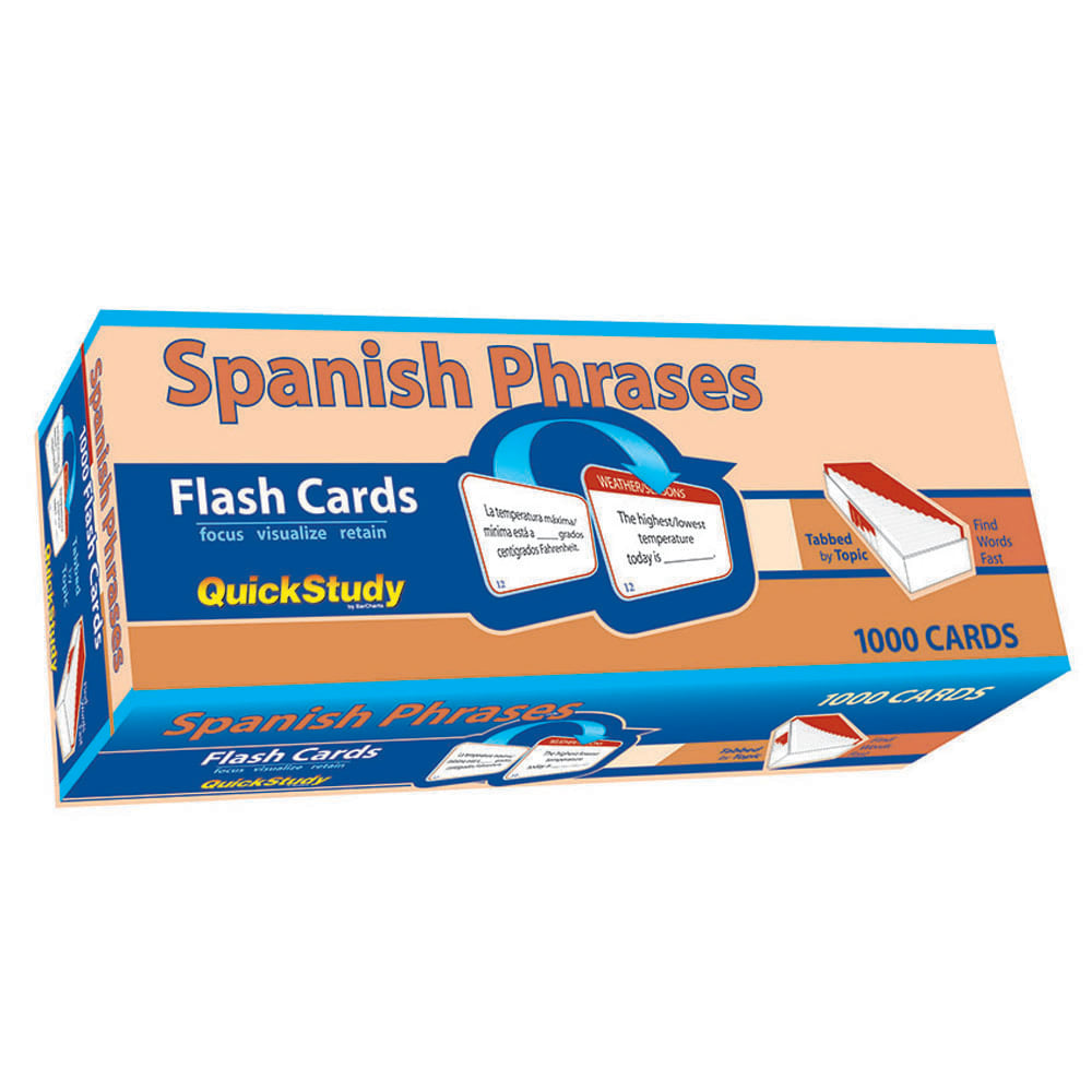 QuickStudy Flash Cards, 4in x 3-1/2in, Spanish Phrases, Pack Of 1,000 Cards