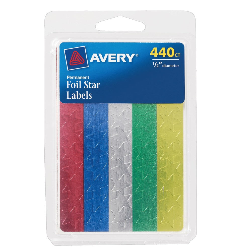 Avery Foil Stars, 1/2in, Assorted, Pack of 440