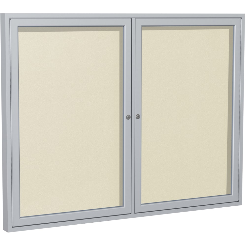 Ghent 2-Door Satin Aluminum Frame Enclosed Vinyl Bulletin Board, 36in x 48in, Ivory