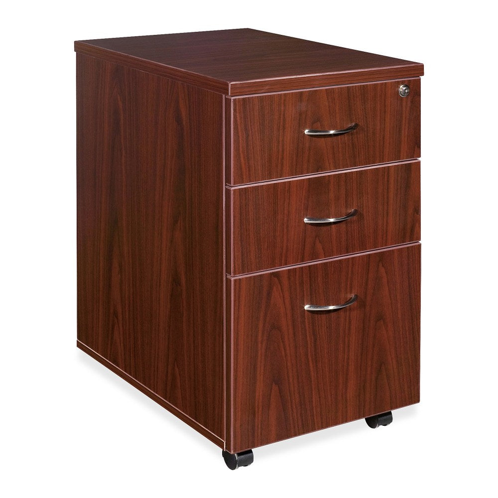 Lorell Essentials 22inD Vertical 3-Drawer Mobile Pedestal File Cabinet, Mahogany