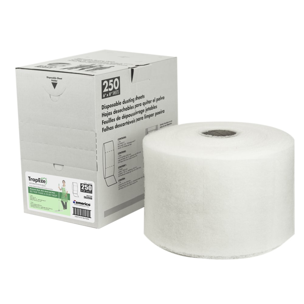 Americo TrapEze Disposable Dusting Sheets, 6in x 8in White, Roll Of 250 Sheets
