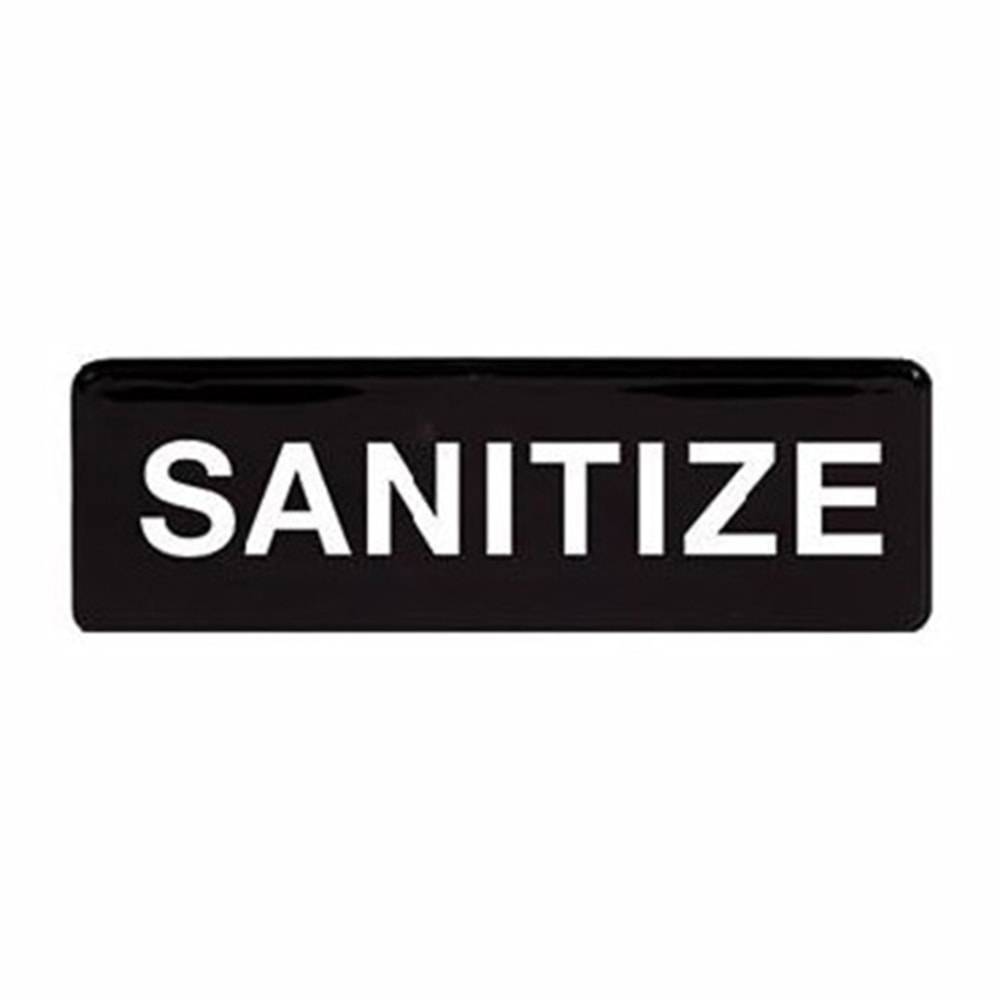 Winco Sanitize Sign, 9in x 3in, Black/White