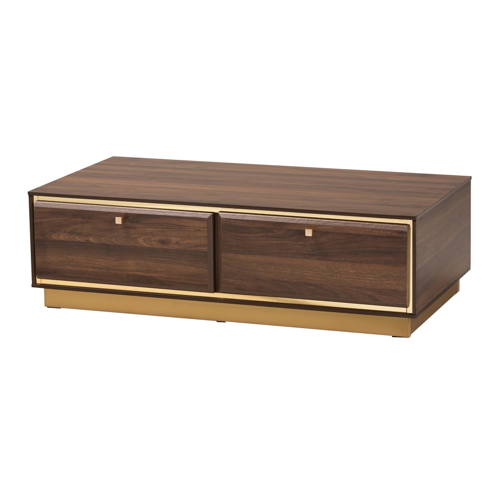 Baxton Studio Cormac Mid-Century Modern Transitional Coffee Table, 12-1/4inH x 41-5/16inW x 21-3/4inD, Walnut Brown/Gold