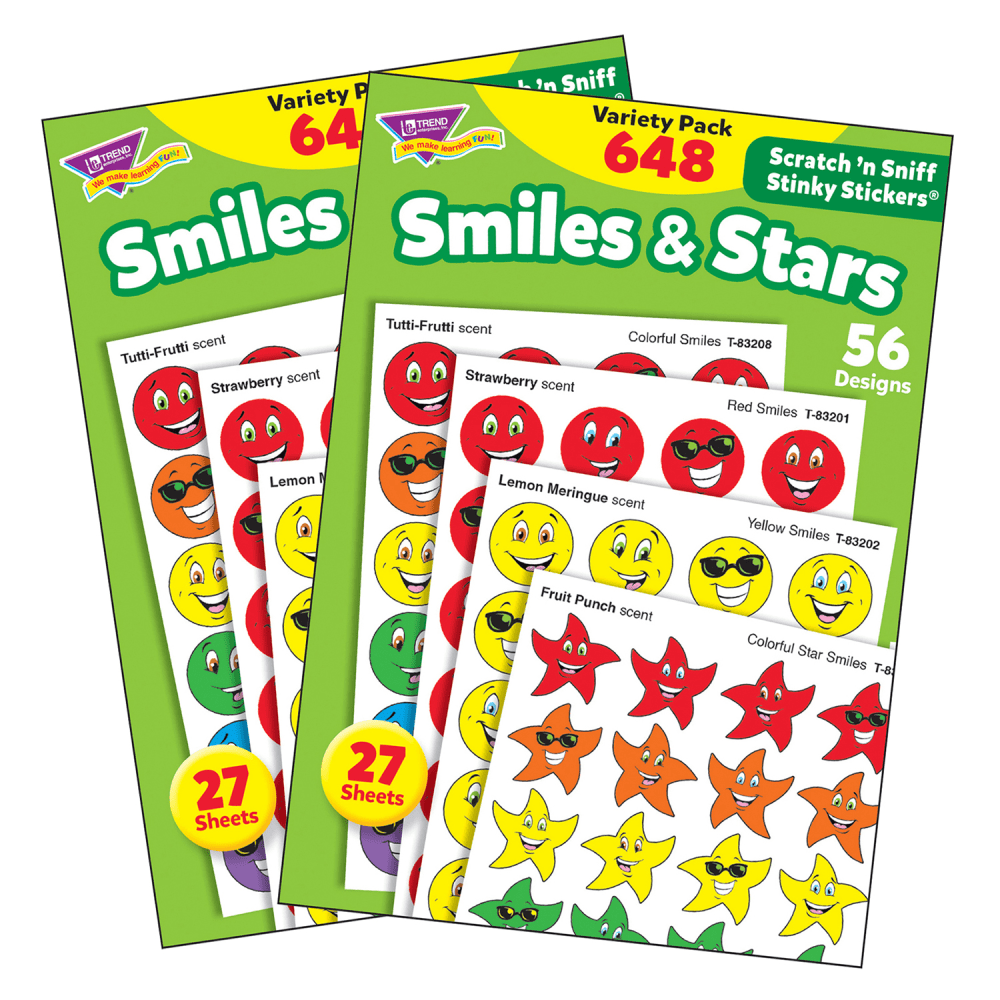 Trend Stinky Stickers, Smiles & Stars, 648 Stickers Per Pack, Set Of 2 Packs
