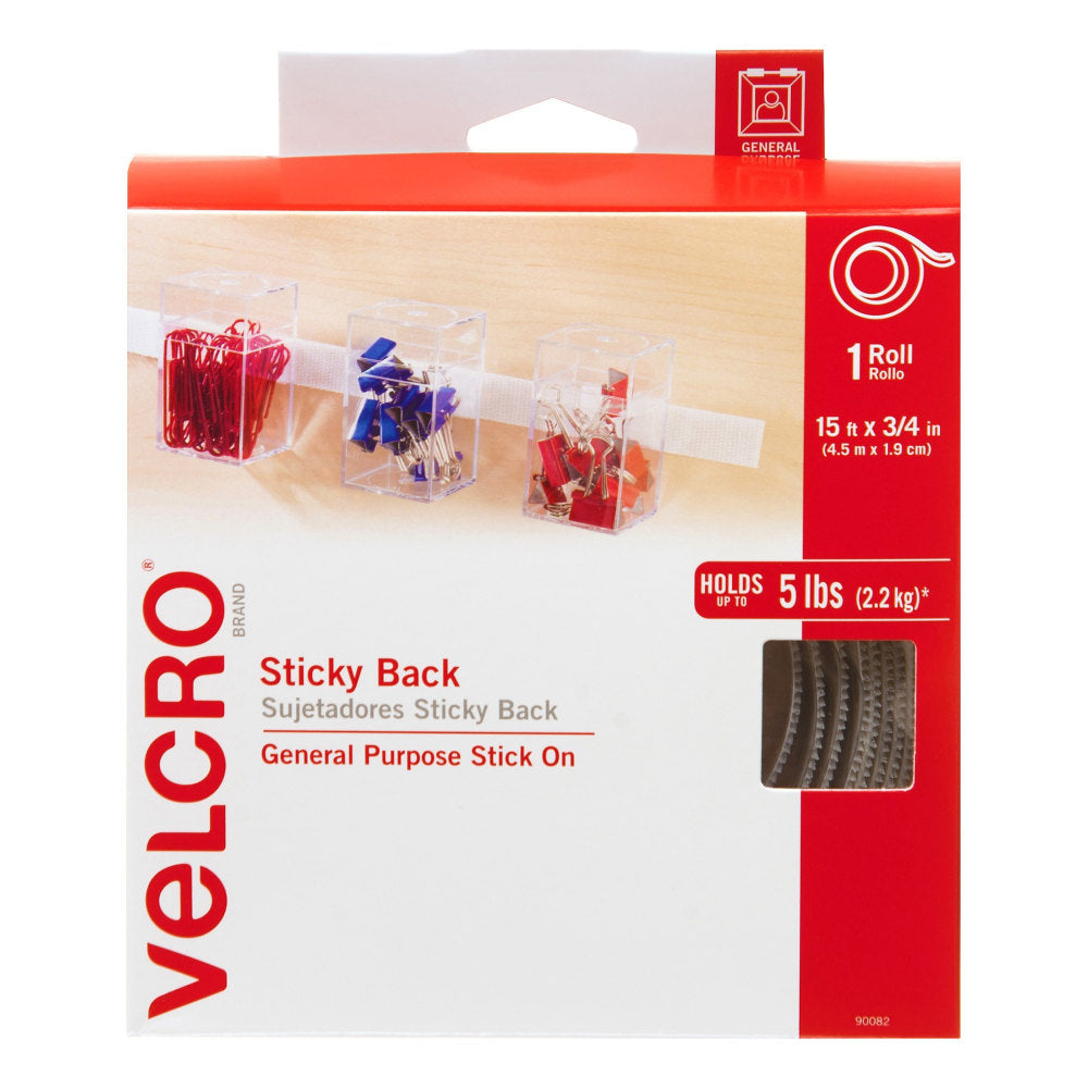 VELCRO Brand STICKY BACK Fasteners, 3/4in x 15ft, White