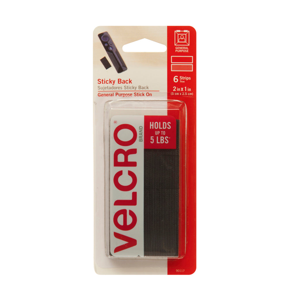VELCRO Brand Heavy-Duty Hold-Down Strips, Black, Pack Of 6 Sets