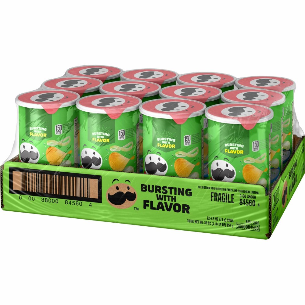 Pringles Sour Cream & Onion Cans, 2.50 Oz, Carton Of 12 Cans