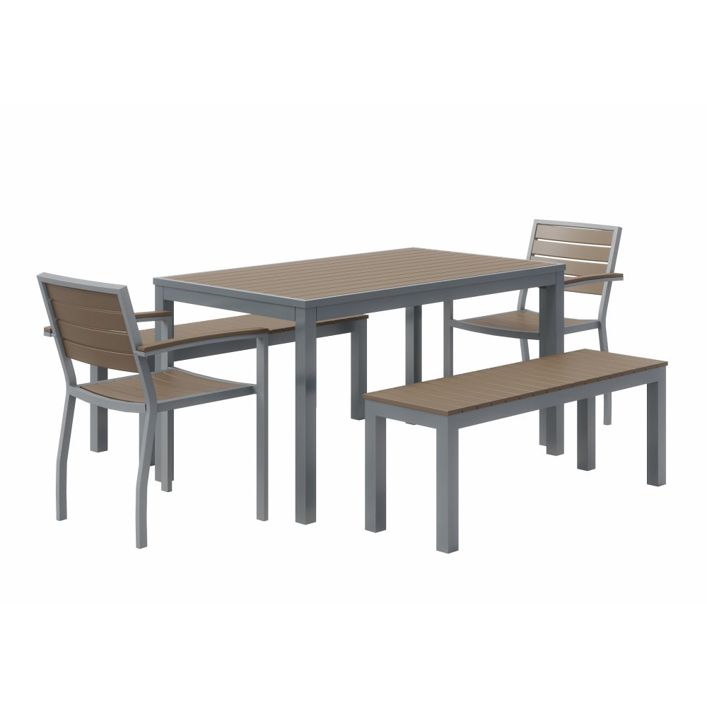 KFI Studios Eveleen 5-Piece Outdoor Patio Set, 33-13/16inH x 30inW x 30inD, White/Silver Table, Black Chairs