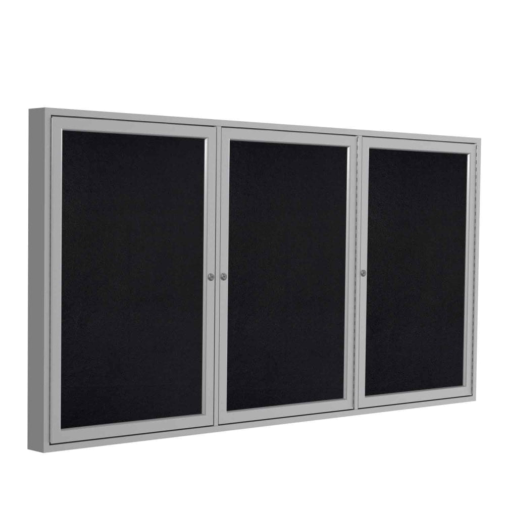 Ghent Traditional Indoor Enclosed Rubber Bulletin Board, 36in x 72in, Black, Satin Aluminum Frame