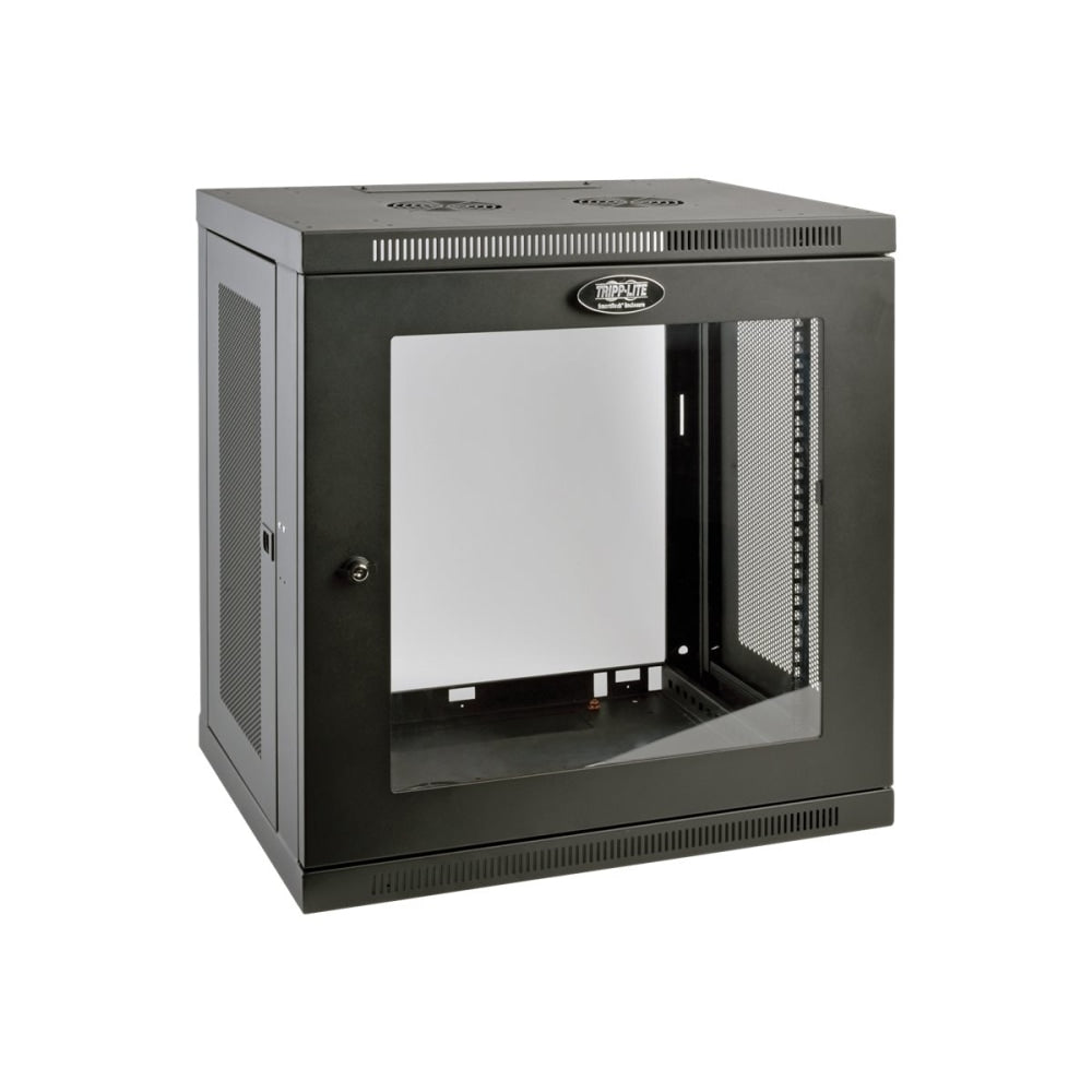 Tripp Lite 12U Wall Mount Rack Enclosure Server Cabinet w/ Glass Front Door - For Server - 12U Rack Height x 19in Rack Width x 16.50in Rack Depth - Wall Mountable - Black Powder Coat - Steel - 200 lb Maximum Weight Capacity