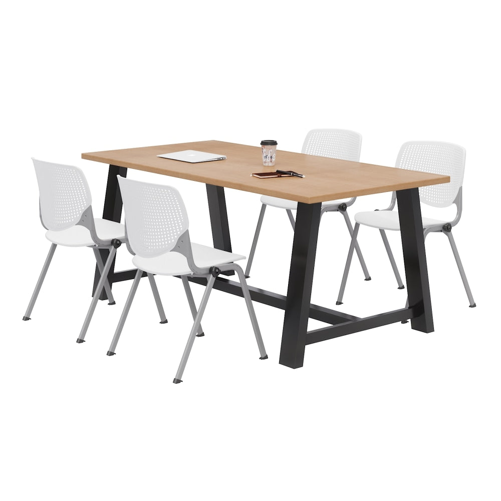 KFI Studios Midtown Table With 4 Stacking Chairs, 30inH x 36inW x 72inD, Kensington Maple/White