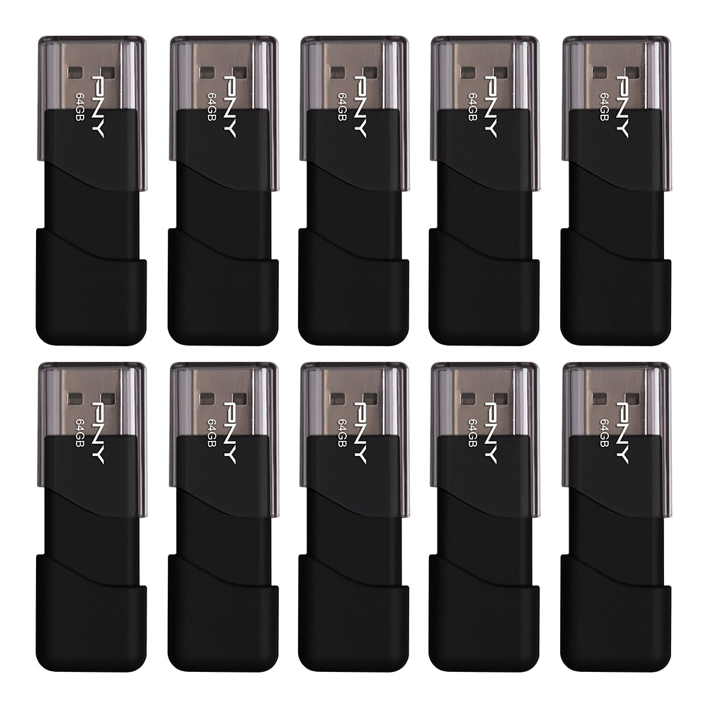 PNY Attache 3 USB 2.0 Flash Drives, 64GB, Black, Pack Of 10 Drives