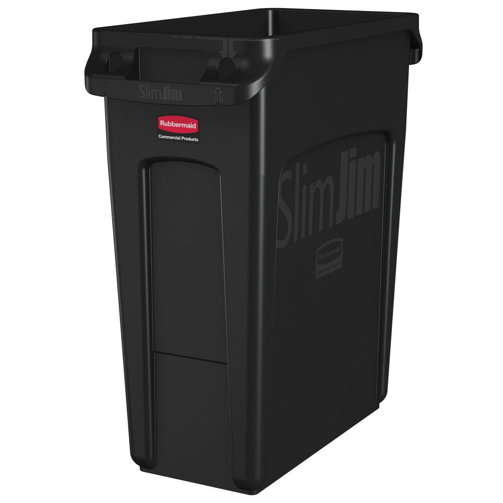 Rubbermaid Slim Jim Rectangular Polyethylene Vented Waste Receptacle, 16 Gallons, Black