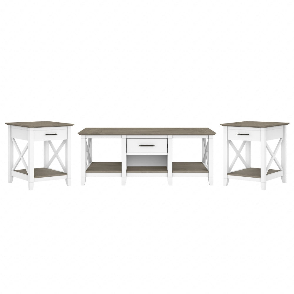 Bush Furniture Key West Coffee Table With Set Of 2 End Tables, Shiplap Gray/Pure White, Standard Delivery