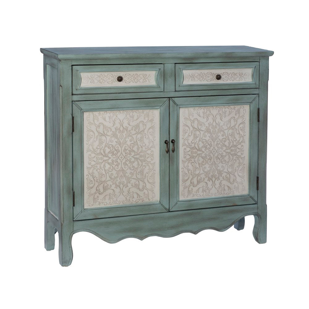 Powell Balfour 2-Door Console Table, 36inH x 40-1/4inW x 11inD, Blue/White