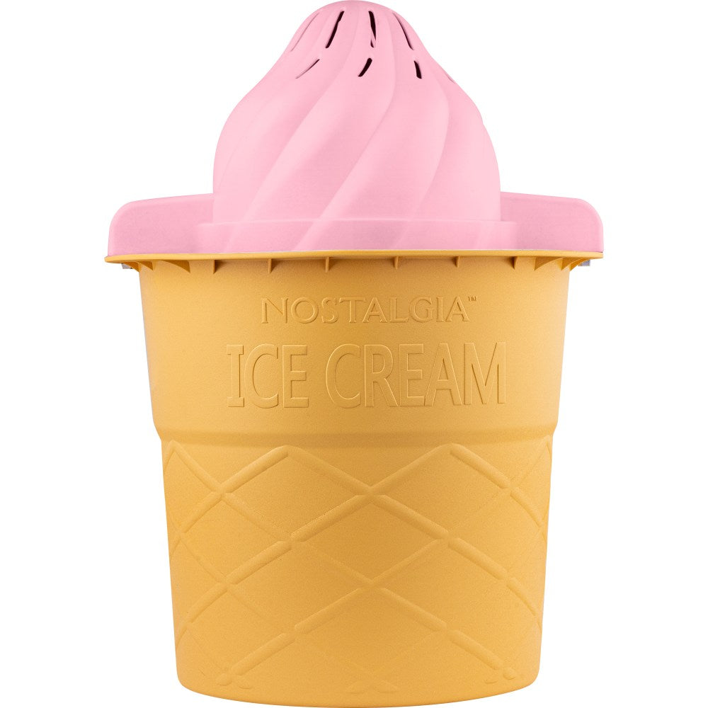 Nostalgia 4-Quart Swirl Cone Ice Cream Maker, Strawberry Red