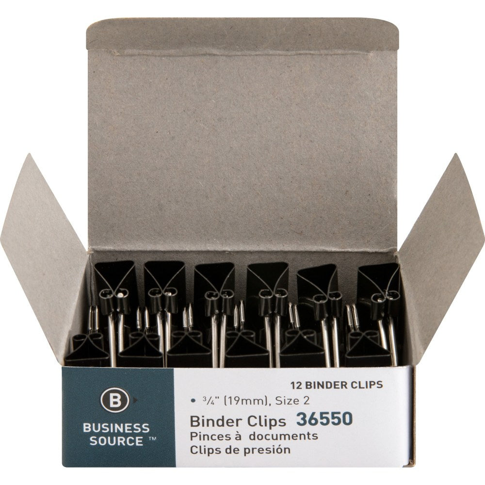 Business Source Fold-back Binder Clips - Small - 0.8in Width - 0.38in Size Capacity - for Paper - 1Dozen - Black - Steel