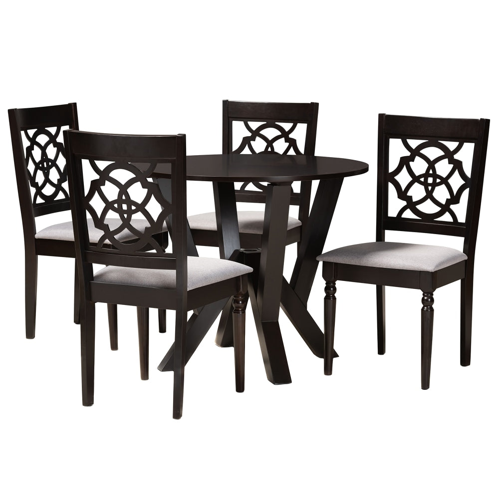 Baxton Studio Alma Dining Set, 29-15/16inH x 35-7/16inW x 35-7/16inD, Gray/Dark Brown