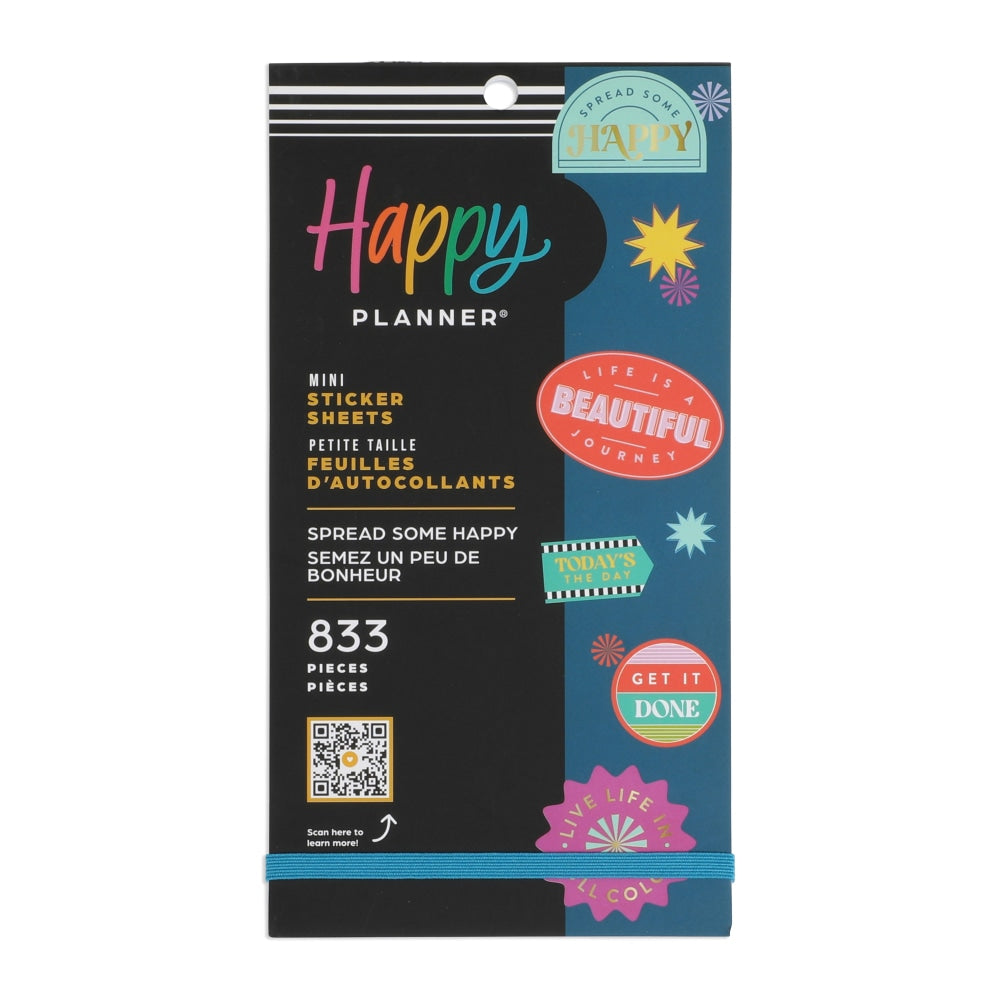 Happy Planner Spread Some Happy Mini Planner Stickers, 9inH x 4-3/4inW x 1/4inD, Assorted Colors, Pack Of 833 Stickers