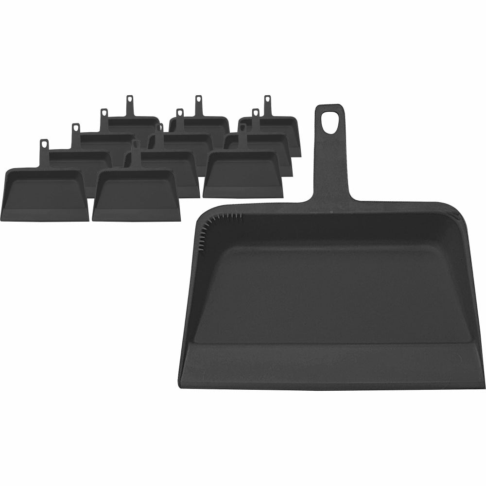 Genuine Joe Heavy-duty Plastic Dust Pan - 12in Wide - Plastic - Black - 12 / Carton