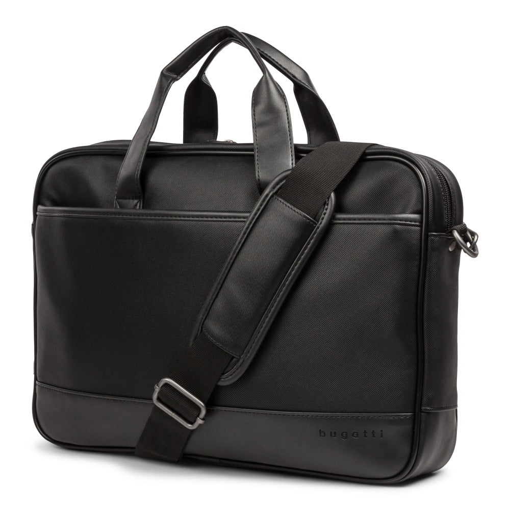 Bugatti Gin & Twill Textured Vegan Leather Briefcase, 10-1/2inH x 16inW x 2-3/4inD, Black