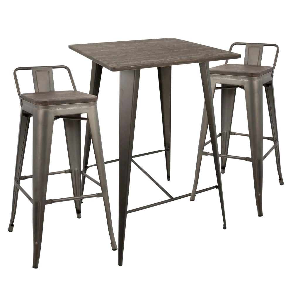 Lumisource Oregon Industrial Pub Table With 2 Low-Back Stools, Espresso/Antique