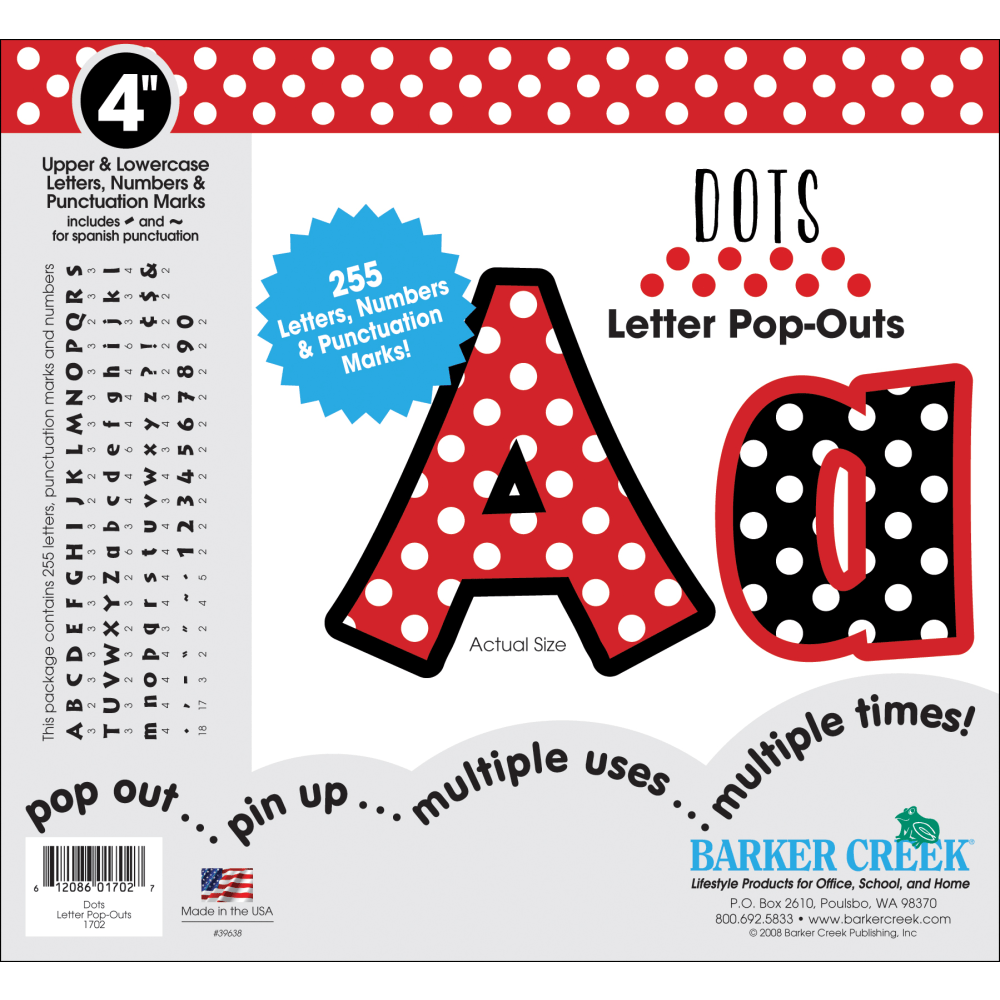 Barker Creek Letter Pop-Outs, 4in, Dots, Set Of 255