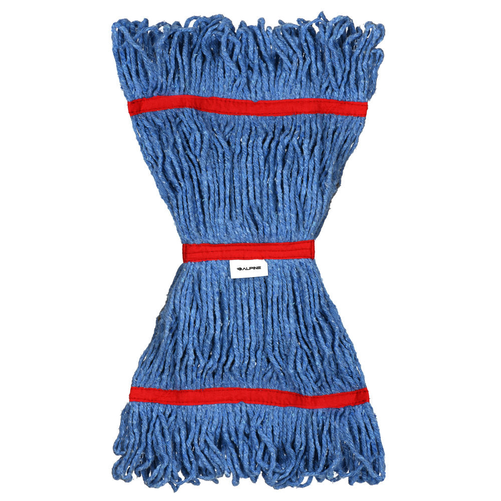 Alpine Industries Cotton Loop-End Mop Heads With 1in Head And Tail Bands, 16 Oz, Blue/Red, Set Of 12 Heads