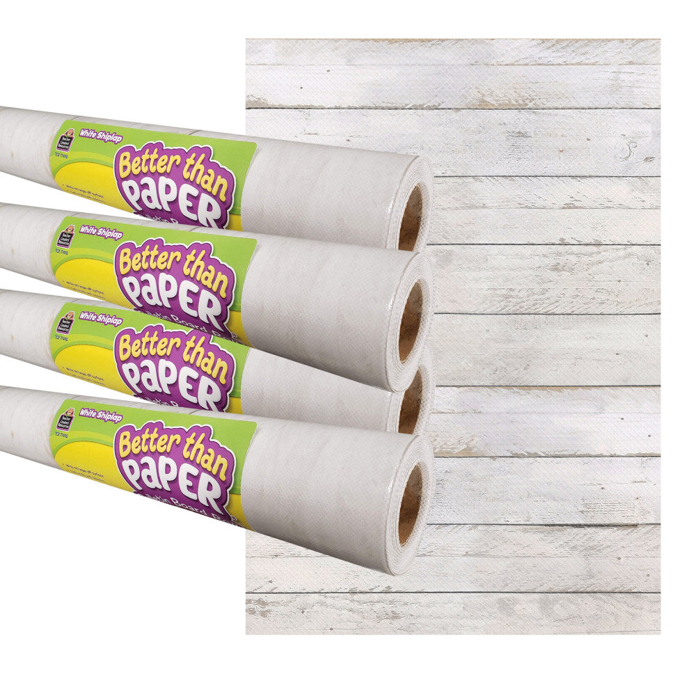 Teacher Created Resources Better Than Paper Bulletin Board Paper Rolls, 4ft x 12ft, White Shiplap, Pack Of 4 Rolls