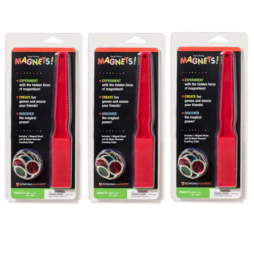 Dowling Magnets Magnetic Wand & 20 Magnetic Counting Chips, Pack Of 3 Sets
