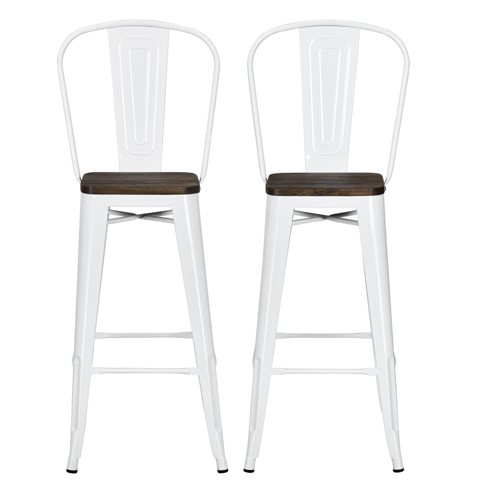 DHP Luxor Metal Bar Stools, White, Set Of 2