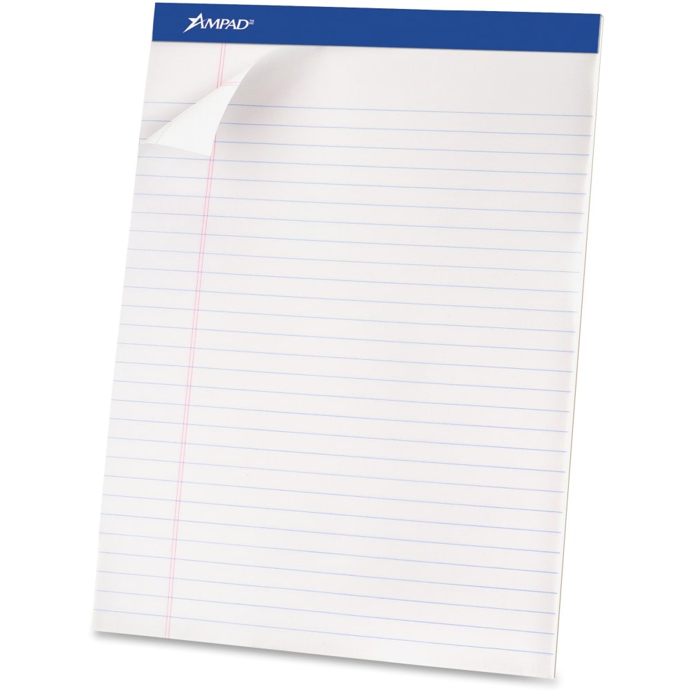 Ampad Basic Micro Perforated Writing Pads, 50 Sheets, Stapled, Wide Ruled, 8 1/2in x 11 3/4in, White Paper, Pack Of 12