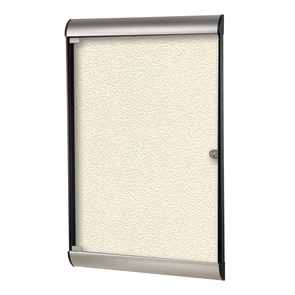 Ghent Silhouette 1-Door Enclosed Bulletin Board, Vinyl, 42-1/8in x 27-3/4in, Ivory, Satin Black Aluminum Frame