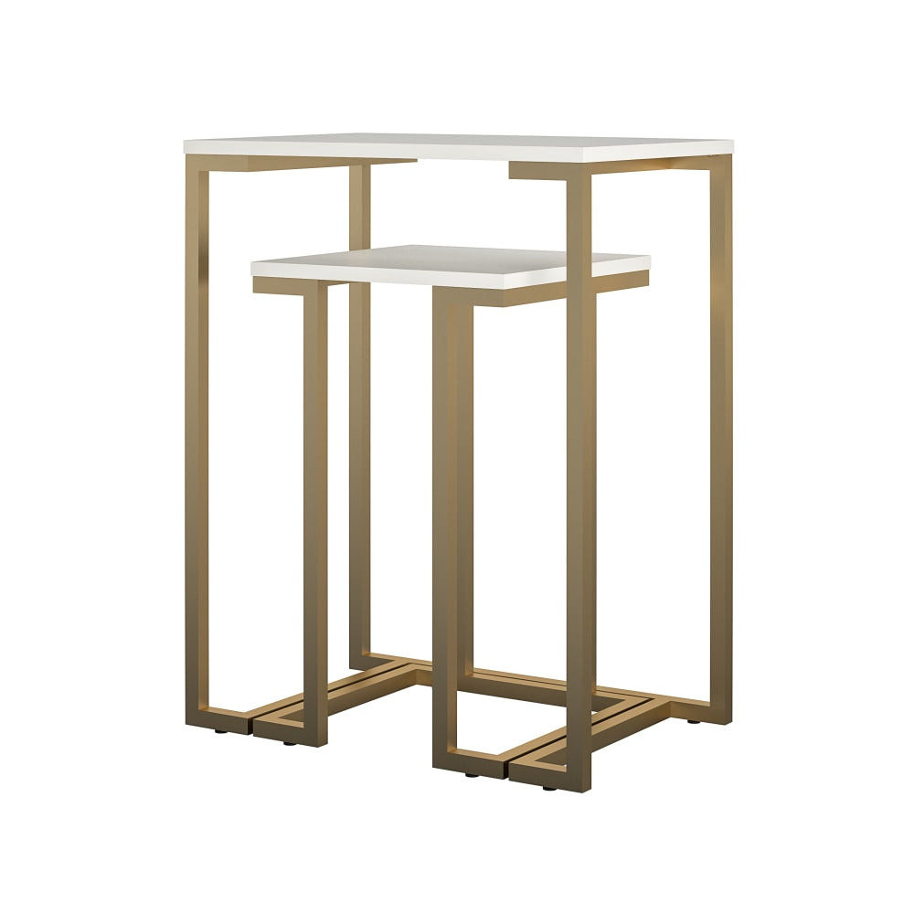 Ameriwood Home Camila Nesting Tables, 30inH x 23-5/8inW x 15-3/4inD, Gold/White, Set Of 2 Tables