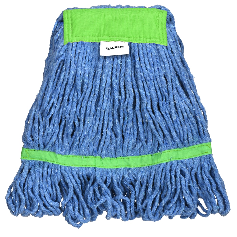 Alpine Industries Cotton Loop-End Mop Heads With 5in Head And Tail Bands, 24 Oz, Blue/Green, Set Of 12 Heads