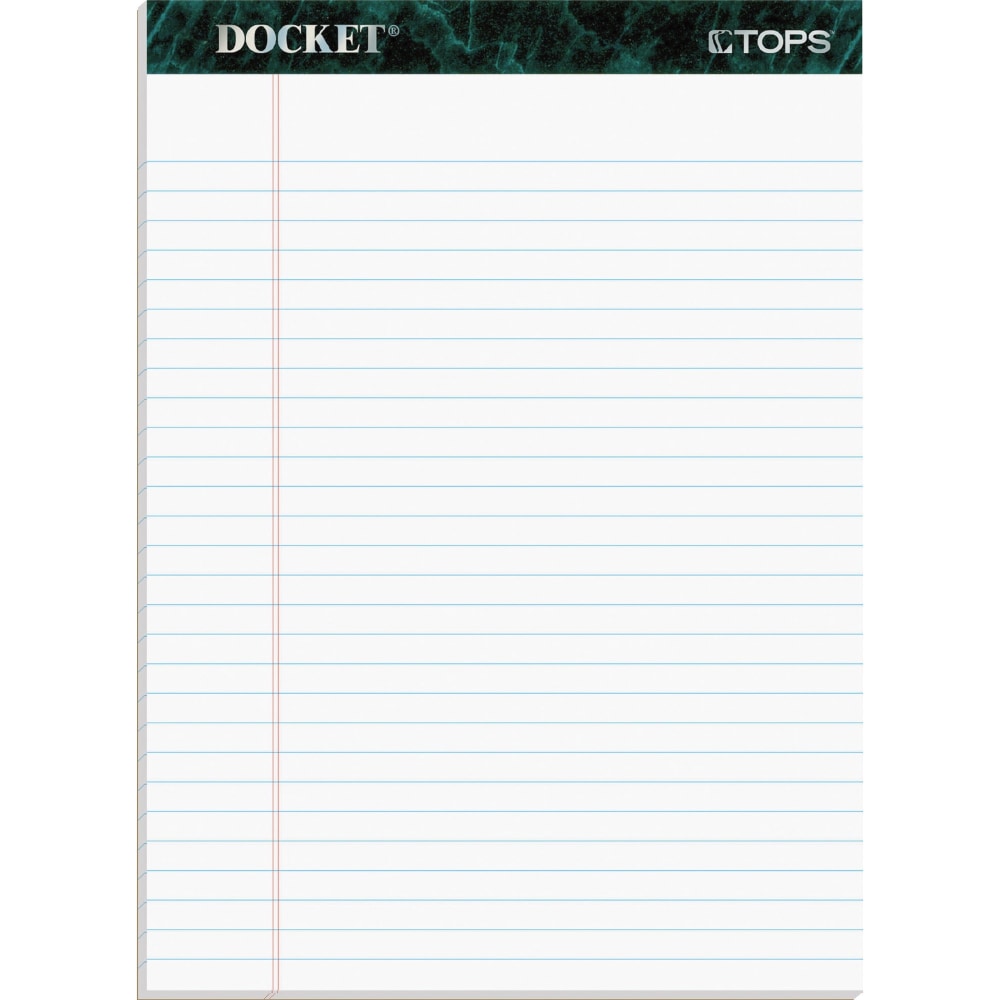 TOPS Docket Letr-Trim Legal Ruled White Legal Pads - 50 Sheets - Double Stitched - 0.34in Ruled - 16 lb Basis Weight - 8 1/2in x 11 3/4in - White Paper - Marble Green Binder - Perforated, Hard Cover, Resist Bleed-through - 12 / Pack