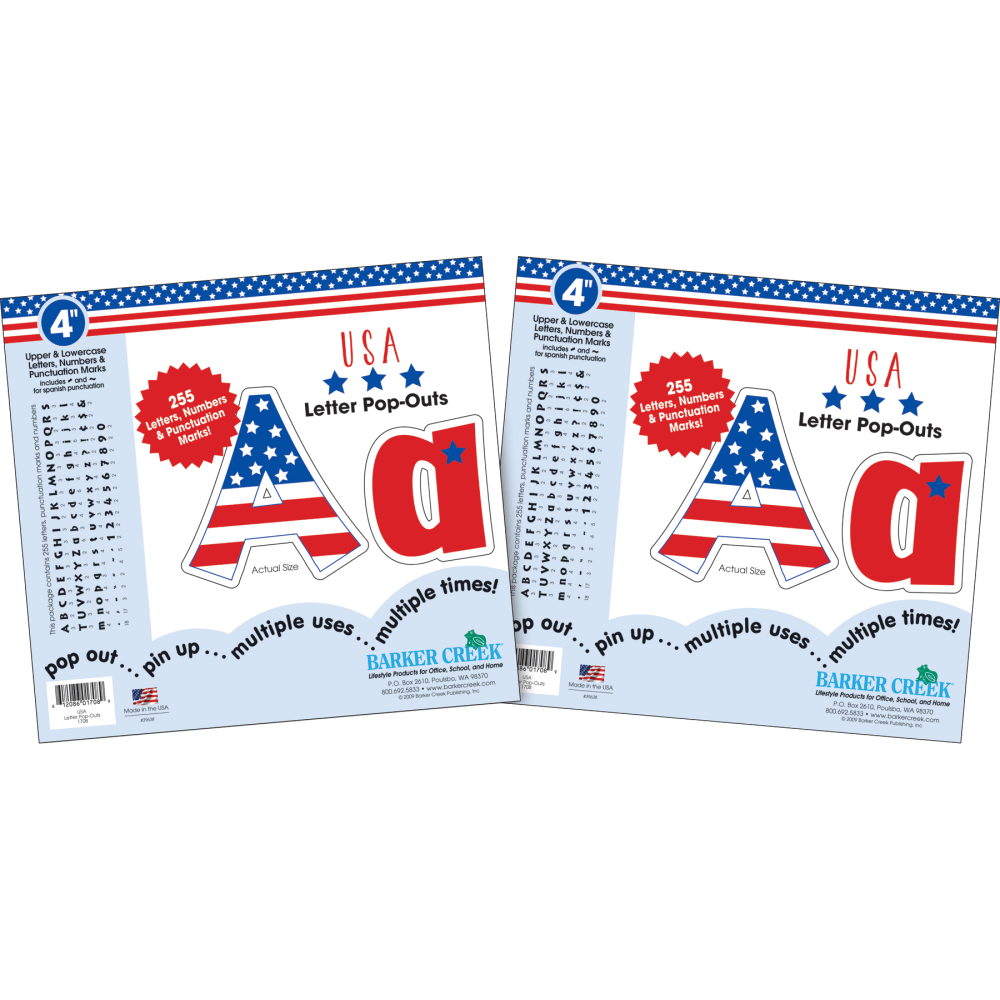 Barker Creek Letter Pop-Outs, 4in, USA, Pack Of 510