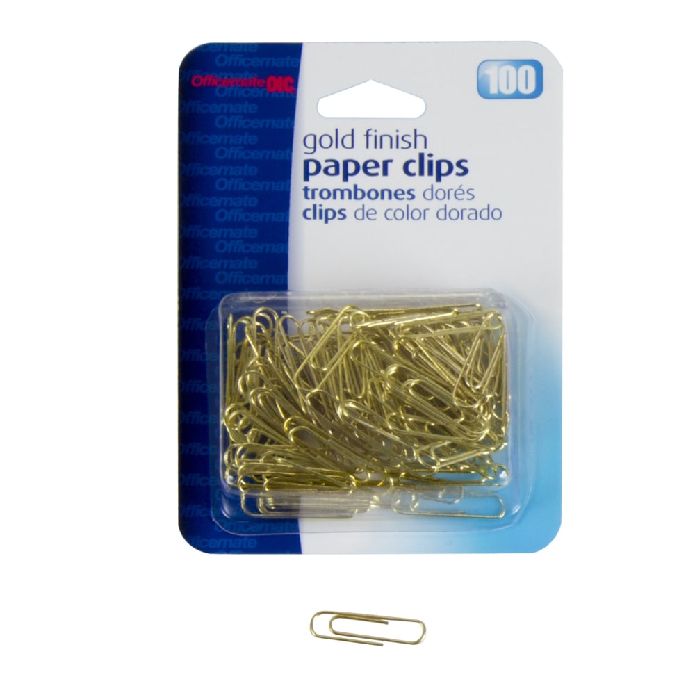 OIC Paper Clips, Box Of 100, No. 2, Gold