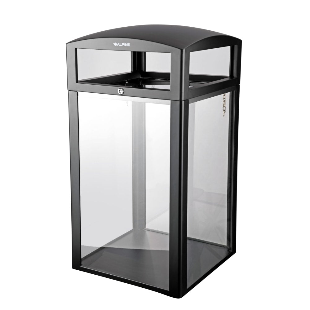 Alpine Industries Steel All-Weather Outdoor Commercial Trash Can With Lid, 40 Gallons, Clear