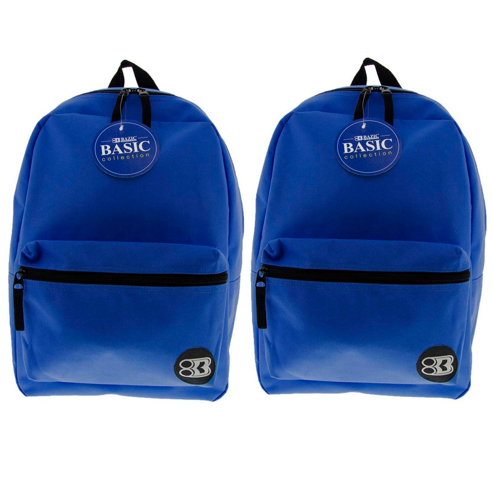 BAZIC Products 16in Basic Backpacks, Blue, Pack Of 2 Backpacks