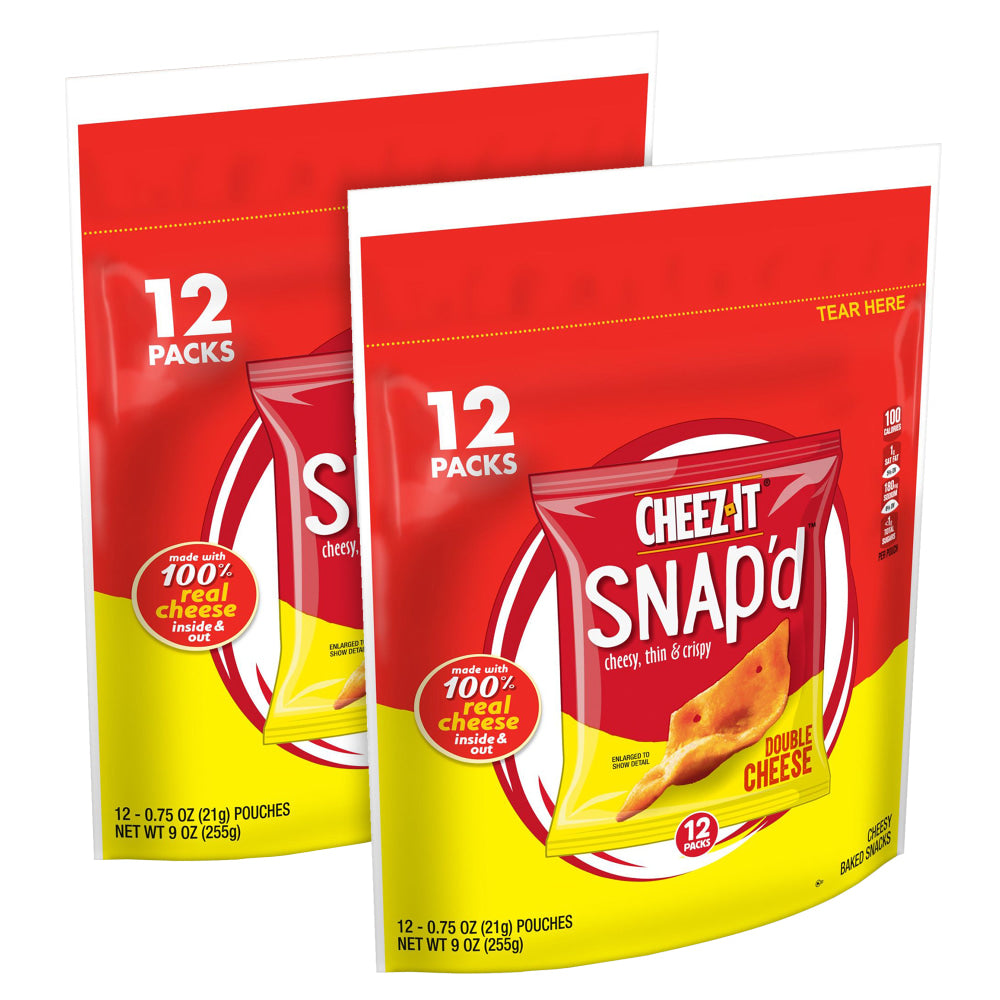 Cheez-It Snap-d, Double Cheese, 0.75 Oz, 12 Pouches Per Pack, Case Of 2 Packs