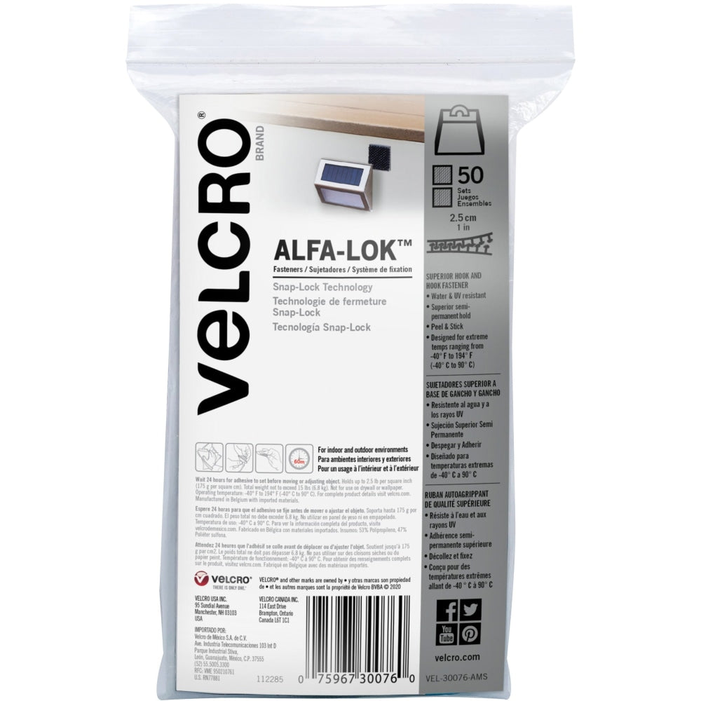 VELCRO Alfa-Lok Fasteners - 1in Length x 1in Width - 50 / Pack