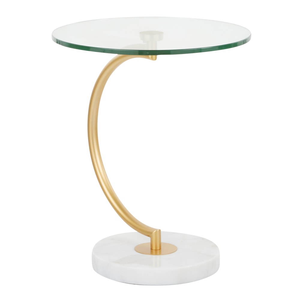 LumiSource C-Shaped Table, 21-3/4inH x 17-3/4inW x 17-3/4inD, White/Gold/Clear
