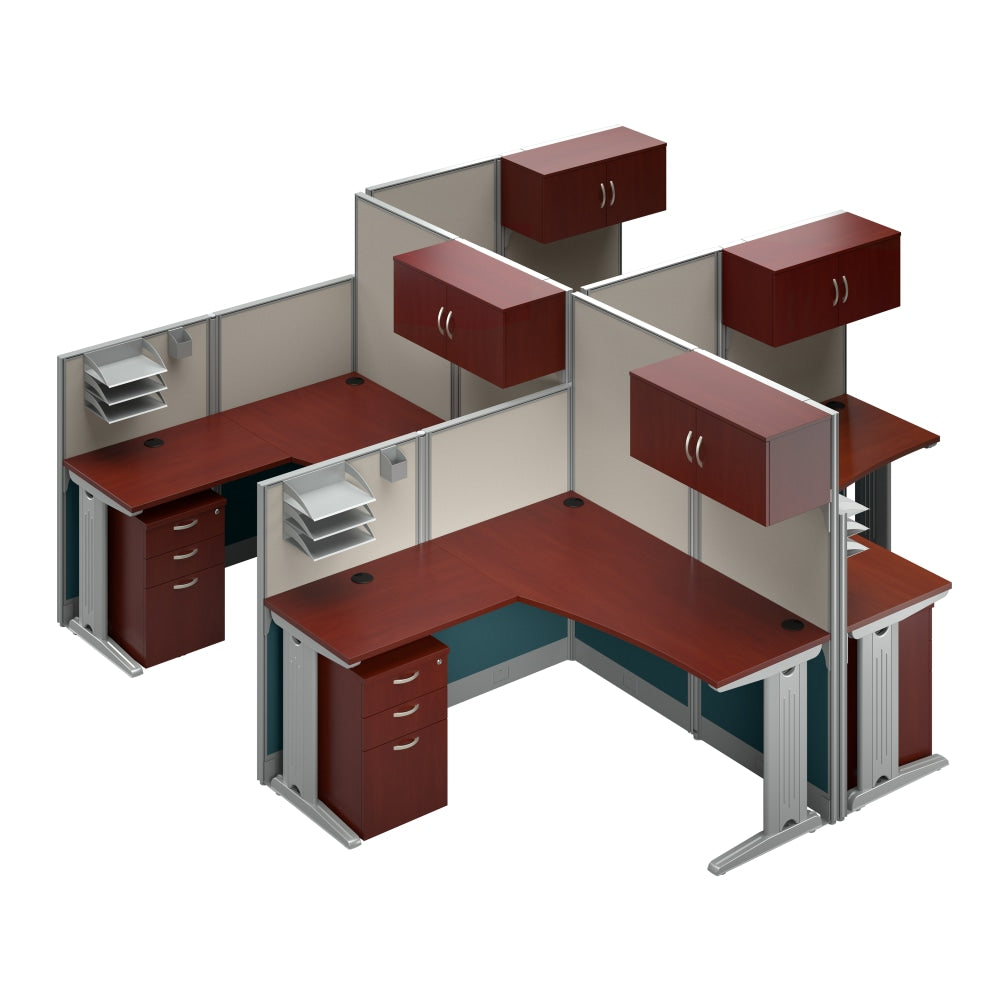 Bush Business Furniture Office in an Hour 4 Person L Shaped Cubicle Workstations, Hansen Cherry, Standard Delivery