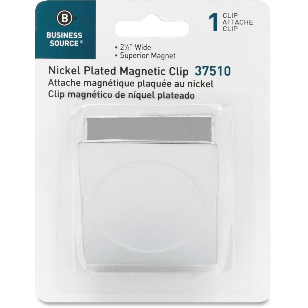 Business Source Nickel Plated Magnetic Clips - 2.3in Length - 1Each - Chrome - Metal, Nickel Plated