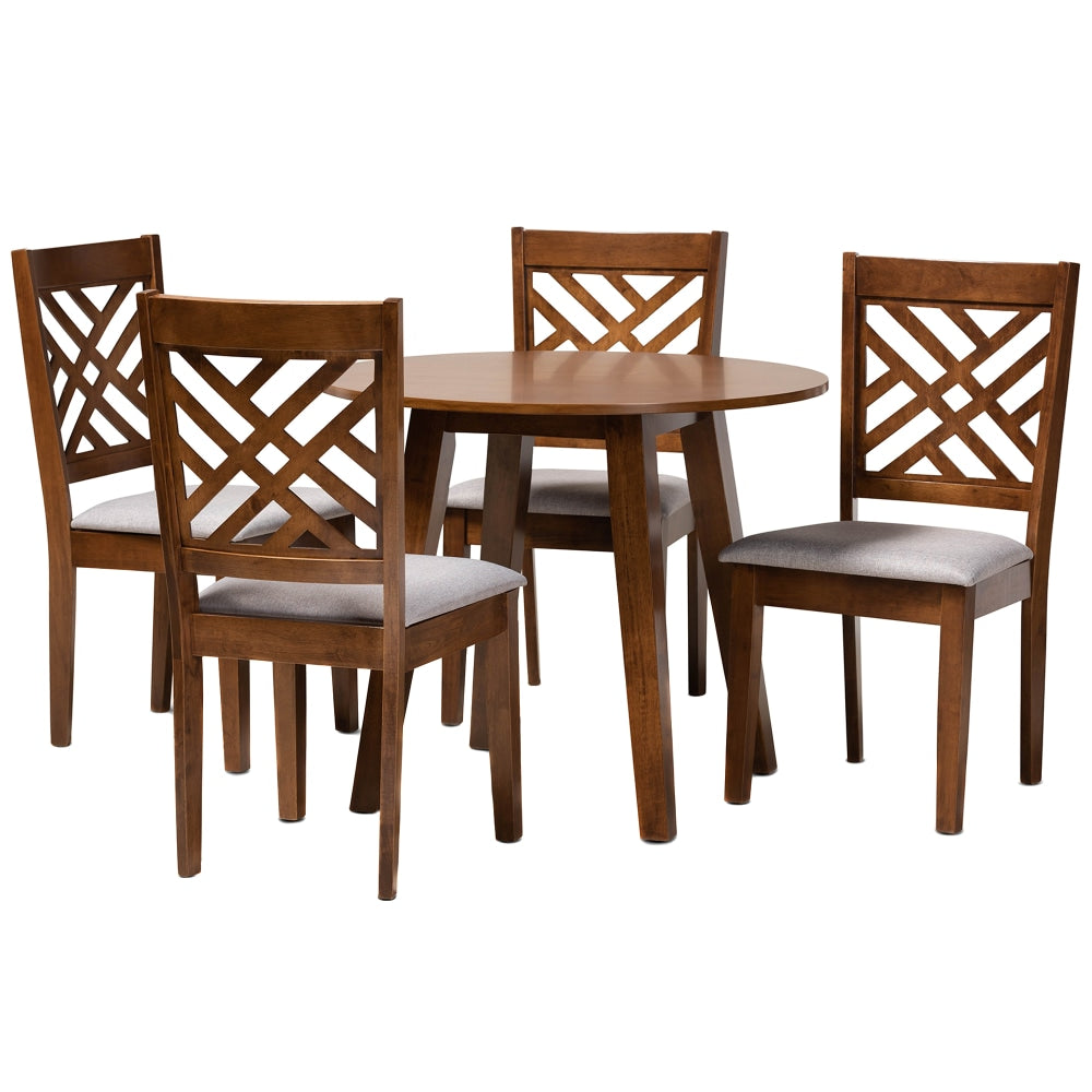 Baxton Studio Lilly Dining Set, 29-15/16inH x 35-7/16inW x 35-7/16inD, Gray/Walnut