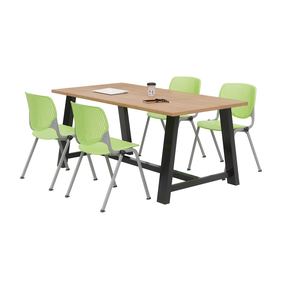 KFI Studios Midtown Table With 4 Stacking Chairs, Kensington Maple/Lime Green