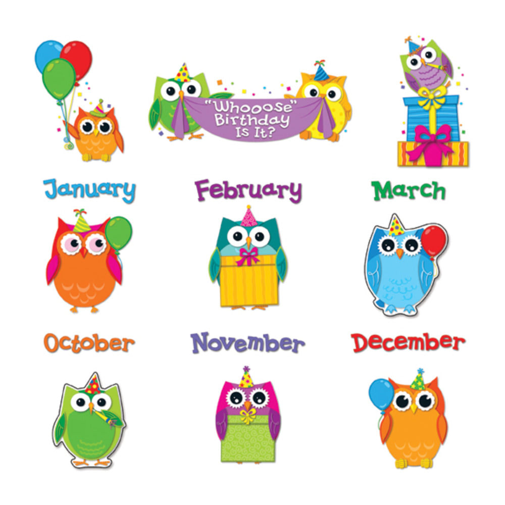 Carson Dellosa Education Colorful Owls Birthday Bulletin Board Set - Birthday, Learning Theme/Subject - 14, 12 (Owl, Month Heading) Shape - Multicolor - 1 Set